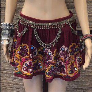 Vintage India Rajasthan Embroidered Shisha Mirror Textile Art Mini Skirt